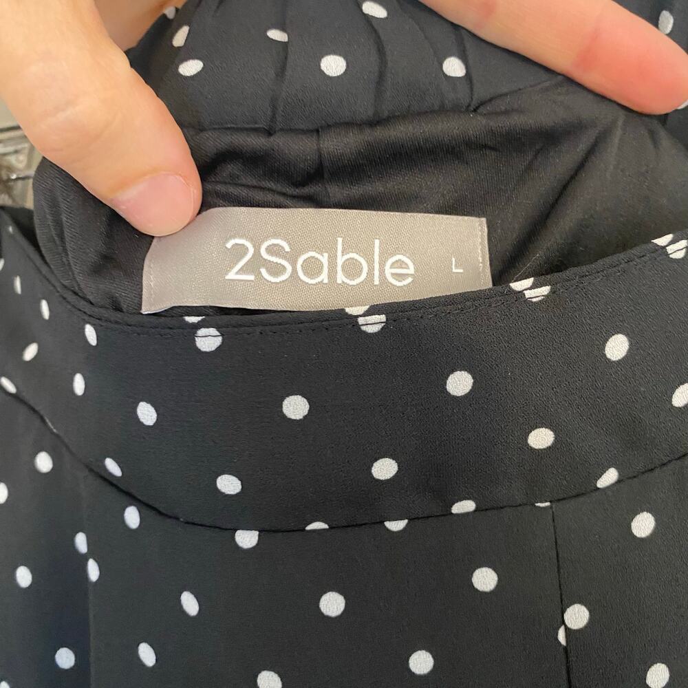 2Sable Polka Dot Wide Leg High Rise Pull On Pants Womens Sz Large Career - Picture 3 of 5